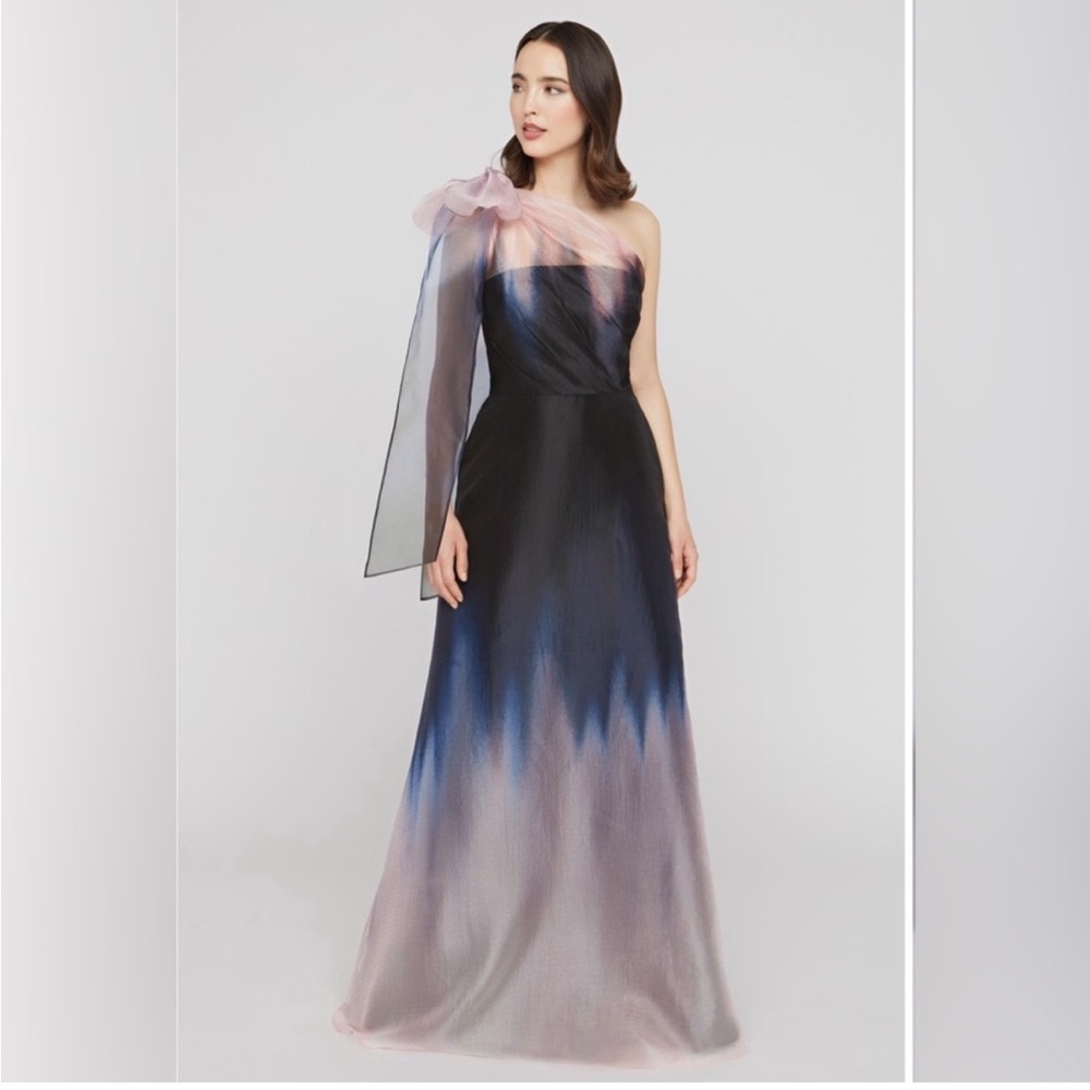 Kay Unger Victoria One Shoulder Satin Ombré Gown